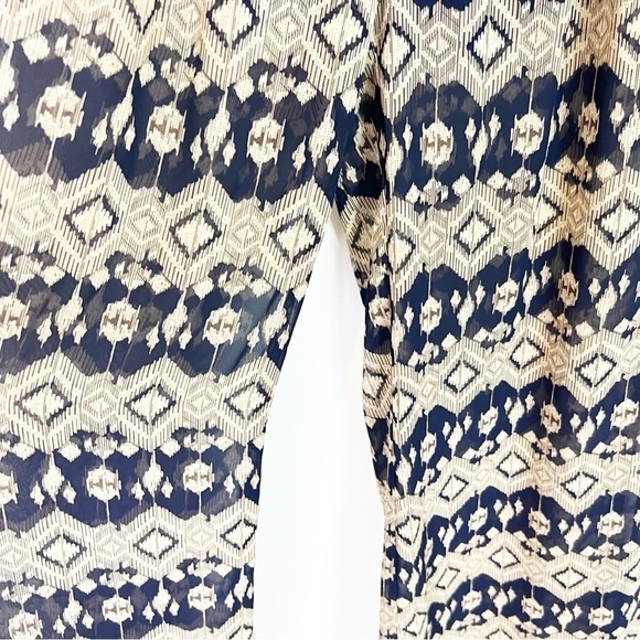 FORA NAVY TAUPE PATTERN ELASTIC WAIST WIDE LEG FLOWY PANTS WOMENS SZ MEDIUM - Picture 3 of 7